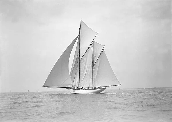 The 118 foot racing yacht Cariad sailing with spinnaker, 1911