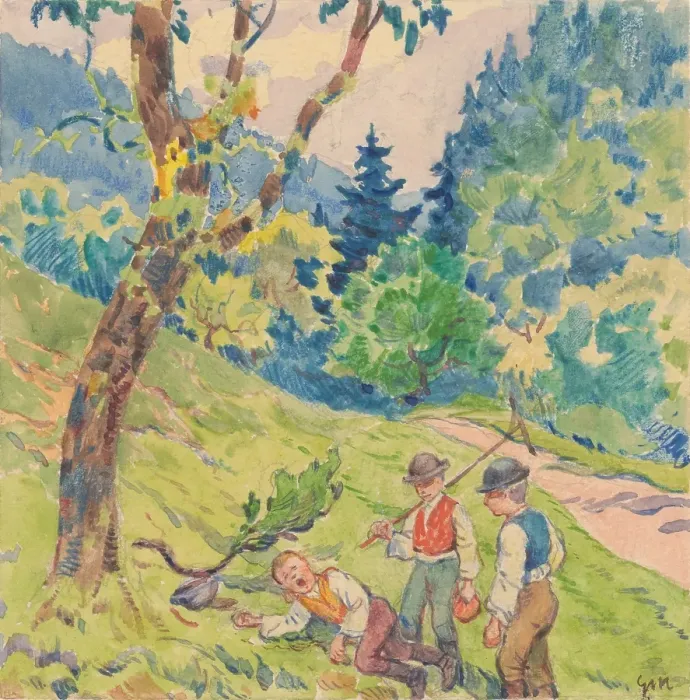 Framed Print : 12.- Three Boys at the Edge of the Forest, 1932. Creator: Gustav Mally Framed Print : 12.- Three Boys at the Edge of the Forest, 1932. Creator: Gustav Mally