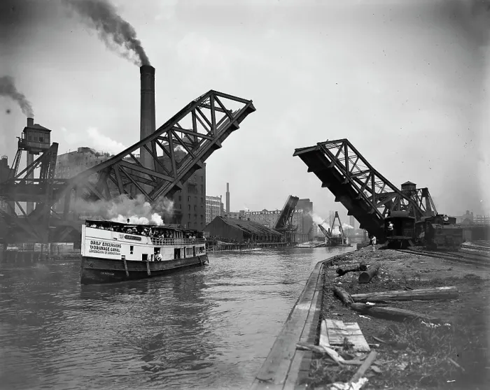 Framed Print : 12th St. Bascule Bridge, Chicago, Ill. between 1900 and 1910. Creator: Unknown Framed Print : 12th St. Bascule Bridge, Chicago, Ill. between 1900 and 1910. Creator: Unknown