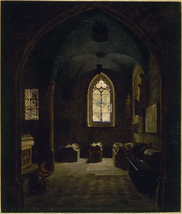 Framed Print : The 13th century room at the Museum of French Monuments, 1816. Creator: Leon Mathieu Cochereau Framed Print : The 13th century room at the Museum of French Monuments, 1816. Creator: Leon Mathieu Cochereau