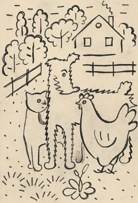 Framed Print : 14. Talking about a dog and a cat, around 1928. Creator: Josef Capek Framed Print : 14. Talking about a dog and a cat, around 1928. Creator: Josef Capek