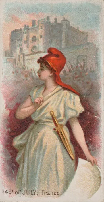 Framed Print : 14th of July, France, from the Holidays series (N80) for Duke brand cigarettes, 1890 Framed Print : 14th of July, France, from the Holidays series (N80) for Duke brand cigarettes, 1890