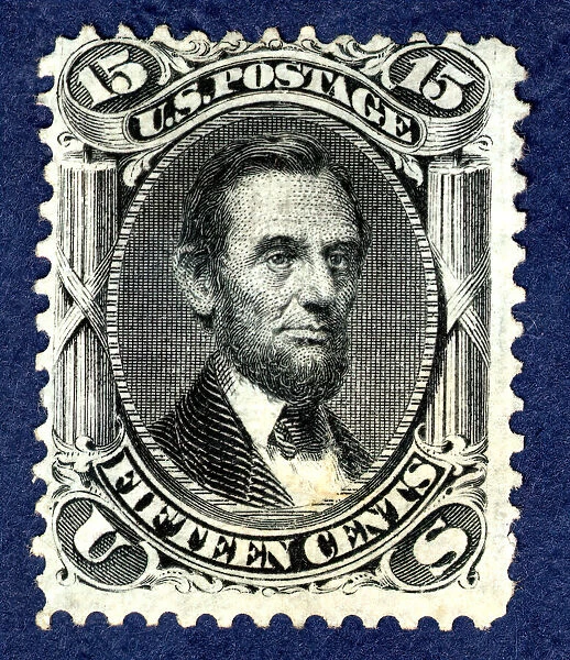 15c Abraham Lincoln F Grill single, 1867. Creator: National Bank Note Company