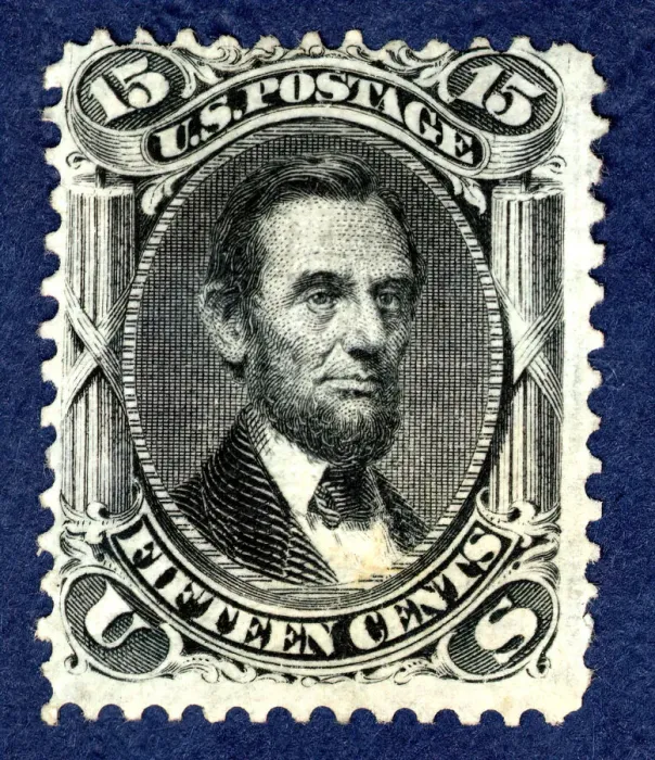 Framed Print : 15c Abraham Lincoln F Grill single, 1867. Creator: National Bank Note Company Framed Print : 15c Abraham Lincoln F Grill single, 1867. Creator: National Bank Note Company
