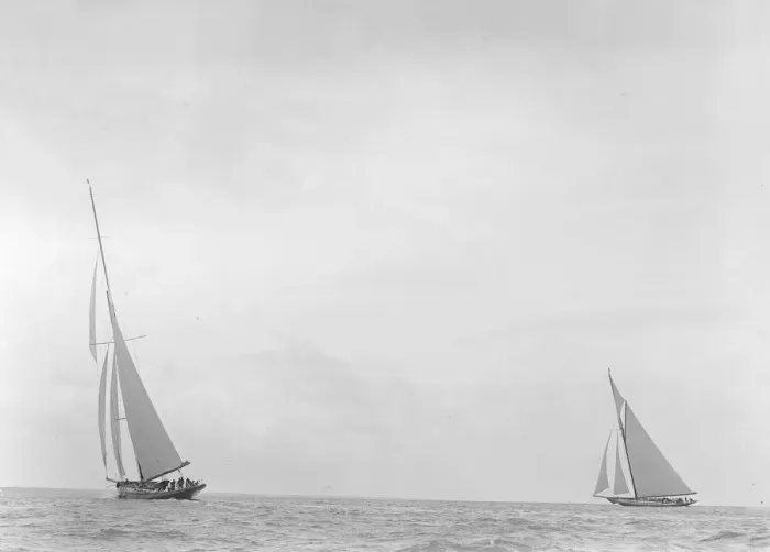 Framed Print : The 179 ton White Heather and 221 ton Britannia racing upwind, 1921. Creator Framed Print : The 179 ton White Heather and 221 ton Britannia racing upwind, 1921. Creator