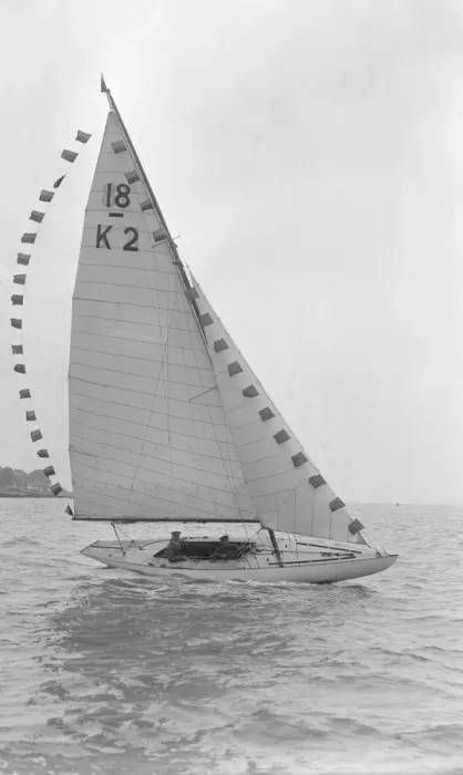 Framed Print : The 18-foot keelboat Prudence (K2) with prize flags, 1922. Creator: Kirk & Sons of Cowes Framed Print : The 18-foot keelboat Prudence (K2) with prize flags, 1922. Creator: Kirk & Sons of Cowes