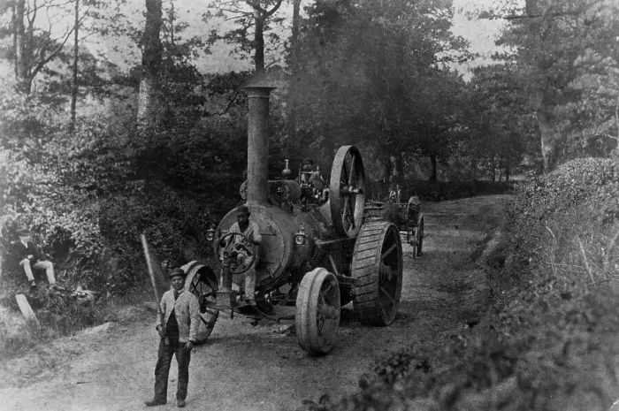 Framed Print : 1869 Tasker traction engine with red flag man at the front Framed Print : 1869 Tasker traction engine with red flag man at the front