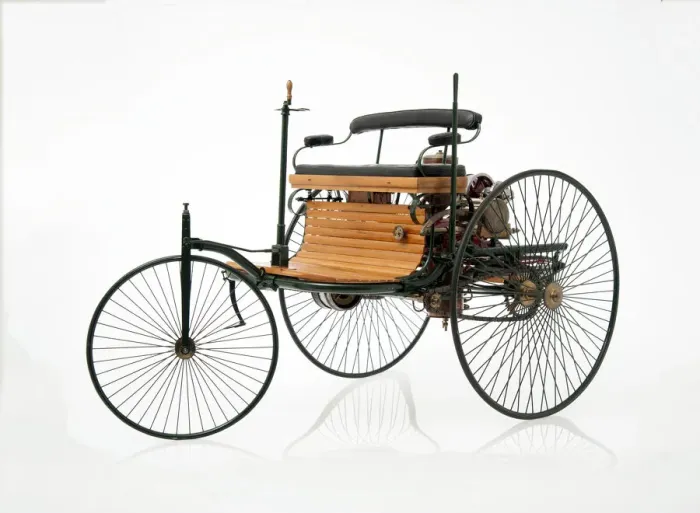 Framed Print : 1885 Benz 3 wheeler scale model. Creator: Unknown