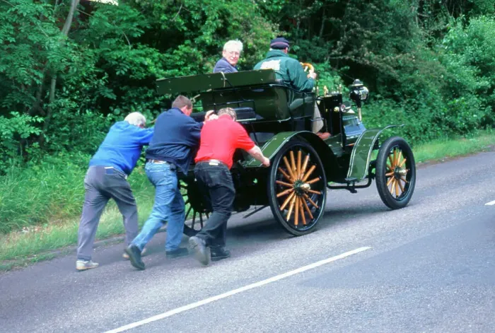 Framed Print : 1899 Daimler broken down on a rally Framed Print : 1899 Daimler broken down on a rally