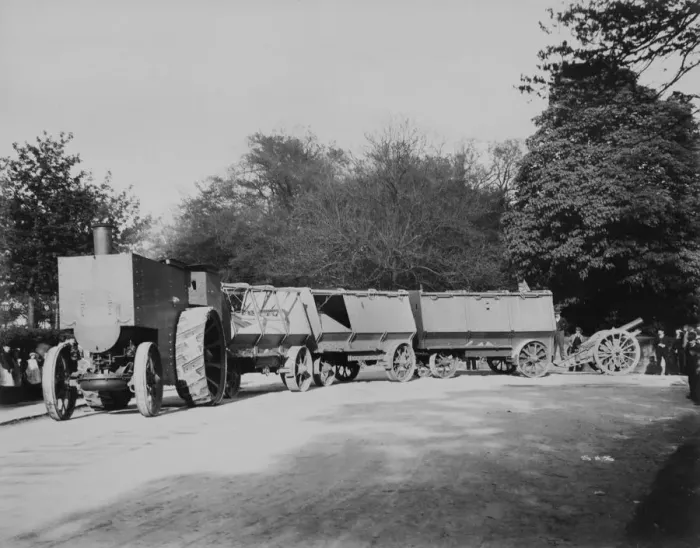 Framed Print : 1900 Fowler F5 armoured traction engine with munitions wagons. Creator: Unknown Framed Print : 1900 Fowler F5 armoured traction engine with munitions wagons. Creator: Unknown