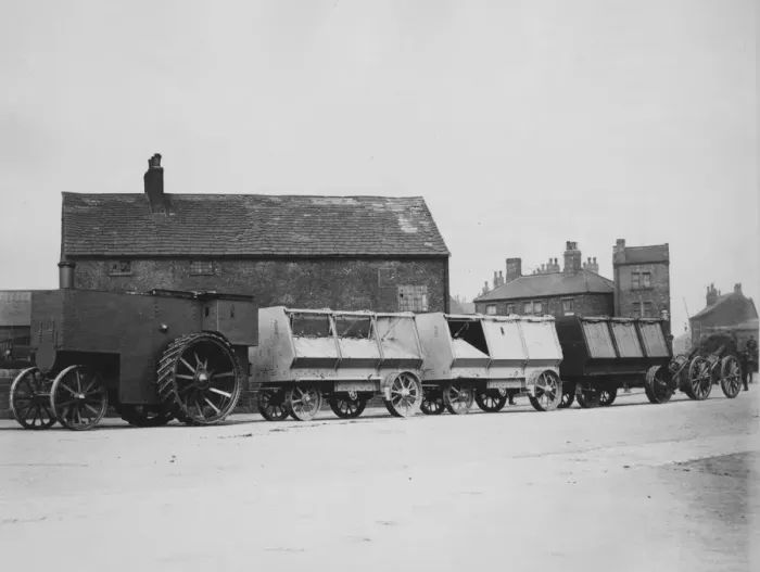 Framed Print : 1900 Fowler F5 armoured traction engine with munitions wagons. Creator: Unknown Framed Print : 1900 Fowler F5 armoured traction engine with munitions wagons. Creator: Unknown