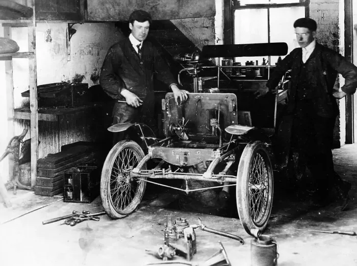 Framed Print : 1900 New Orleans car under construction, (c1900?) Framed Print : 1900 New Orleans car under construction, (c1900?)