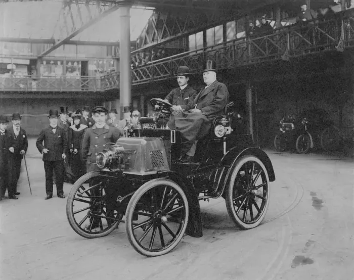 Framed Print : 1900 Thousand Mile Trial, Daimler leaving Edinburgh. Creator: Unknown Framed Print : 1900 Thousand Mile Trial, Daimler leaving Edinburgh. Creator: Unknown