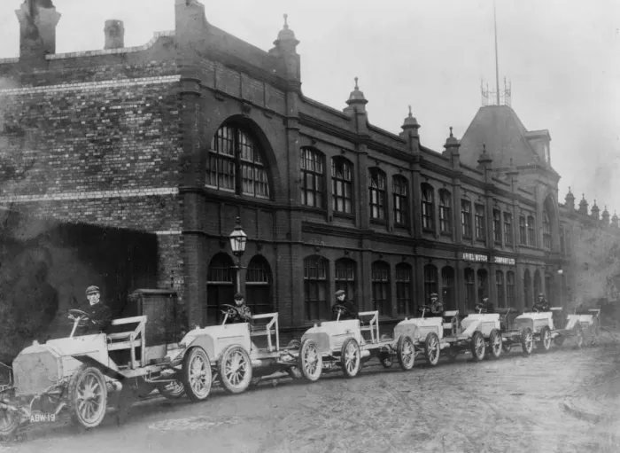 Framed Print : 1906 Ariel cars outside factory. Creator: Unknown Framed Print : 1906 Ariel cars outside factory. Creator: Unknown