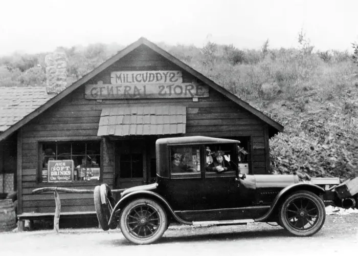 Framed Print : 1916 Cadillac V8 car, parked outside a general store, USA, (c1916?) Framed Print : 1916 Cadillac V8 car, parked outside a general store, USA, (c1916?)