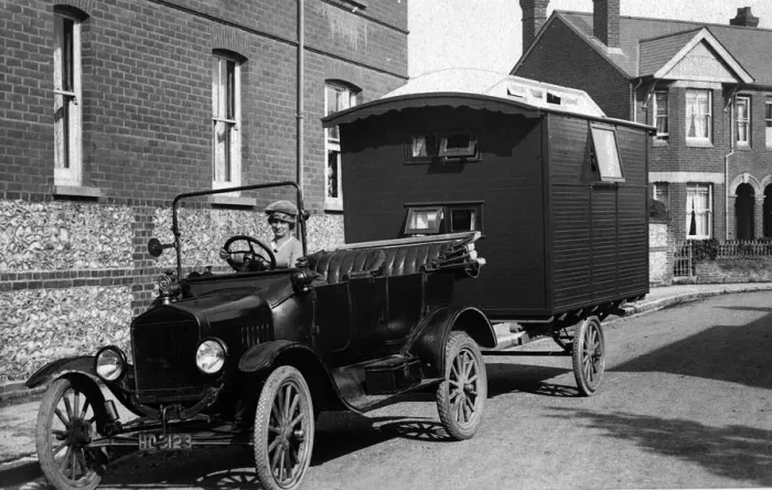 Framed Print : 1921 Ford Model T with caravan. Creator: Unknown Framed Print : 1921 Ford Model T with caravan. Creator: Unknown