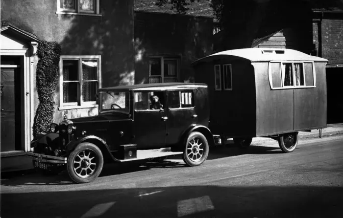 Framed Print : 1926 Rover 10 with 1927 Lady Nimble caravan. Creator: Unknown Framed Print : 1926 Rover 10 with 1927 Lady Nimble caravan. Creator: Unknown