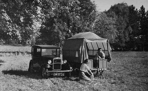 1931 Austin 7 with trailer tent. Creator: Unknown