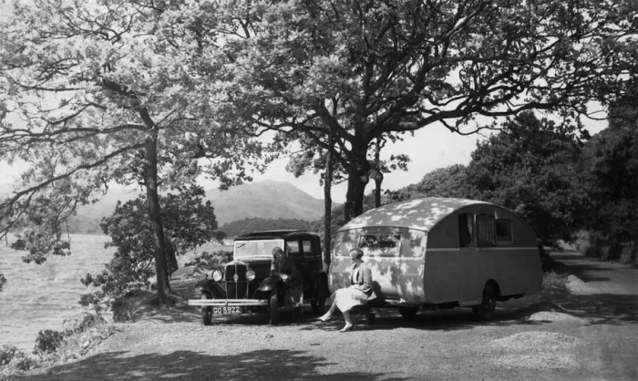 Framed Print : 1931 Standard Big Nine with caravan. Creator: Unknown Framed Print : 1931 Standard Big Nine with caravan. Creator: Unknown