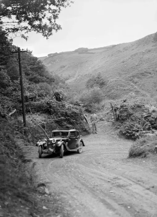 Framed Print : 1934 Riley Falcon saloon taking part in a motoring trial in Devon, late 1930s. Artist: Bill Brunell Framed Print : 1934 Riley Falcon saloon taking part in a motoring trial in Devon, late 1930s. Artist: Bill Brunell