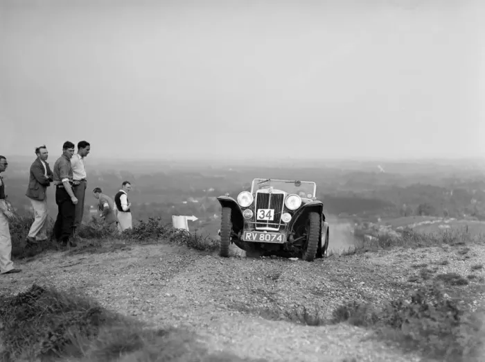 Framed Print : 1936 MG PB 2-seater sports taking part in the NWLMC Lawrence Cup Trial, 1937. Artist: Bill Brunell Framed Print : 1936 MG PB 2-seater sports taking part in the NWLMC Lawrence Cup Trial, 1937. Artist: Bill Brunell