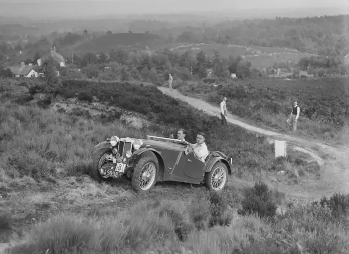 Framed Print : 1936 MG PB of R Green taking part in the NWLMC Lawrence Cup Trial, 1937. Artist: Bill Brunell Framed Print : 1936 MG PB of R Green taking part in the NWLMC Lawrence Cup Trial, 1937. Artist: Bill Brunell