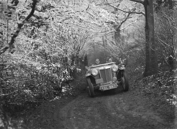 Framed Print : 1936 MG TA of the Cream Cracker Team taking part in a motoring trial, late 1930s Framed Print : 1936 MG TA of the Cream Cracker Team taking part in a motoring trial, late 1930s