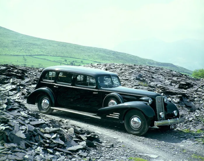 Framed Print : A 1937 Cadillac V16 sedan, photographed among piles of slate Framed Print : A 1937 Cadillac V16 sedan, photographed among piles of slate