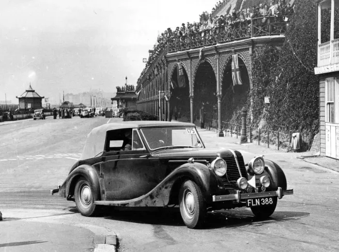 Framed Print : 1939 Mays V8 Drophead coupe on R. A. C. Rally. Creator: Unknown Framed Print : 1939 Mays V8 Drophead coupe on R. A. C. Rally. Creator: Unknown