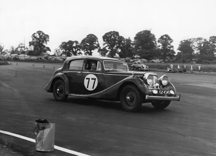Framed Print : 1946 Jaguar MKIV 3. 5 litre, 8 Clubs meeting Silverstone. Reg GZ4345. Creator: Unknown Framed Print : 1946 Jaguar MKIV 3. 5 litre, 8 Clubs meeting Silverstone. Reg GZ4345. Creator: Unknown