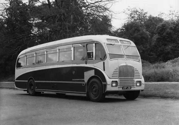 Framed Print : 1951 Daimler CVD6 coach with Burlingham body. Creator: Unknown Framed Print : 1951 Daimler CVD6 coach with Burlingham body. Creator: Unknown