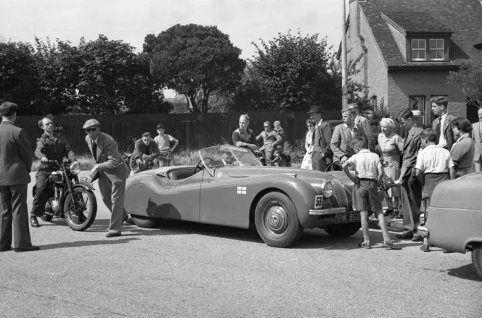 Framed Print : 1952 Jaguar XK120, Felixtowe rally. Reg SHK 960. Creator: Unknown Framed Print : 1952 Jaguar XK120, Felixtowe rally. Reg SHK 960. Creator: Unknown
