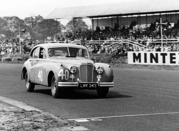 Framed Print : 1953 Jaguar MkVII, Stirling Moss at Silverstone. Creator: Unknown Framed Print : 1953 Jaguar MkVII, Stirling Moss at Silverstone. Creator: Unknown