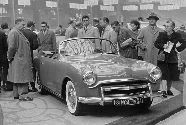 1953 Simca 8 Sport at motor show. Creator: Unknown