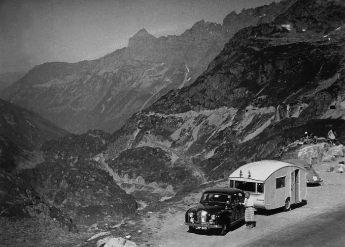 Framed Print : 1954 Austin A70 Hereford with Pipit caravan. Creator: Unknown Framed Print : 1954 Austin A70 Hereford with Pipit caravan. Creator: Unknown