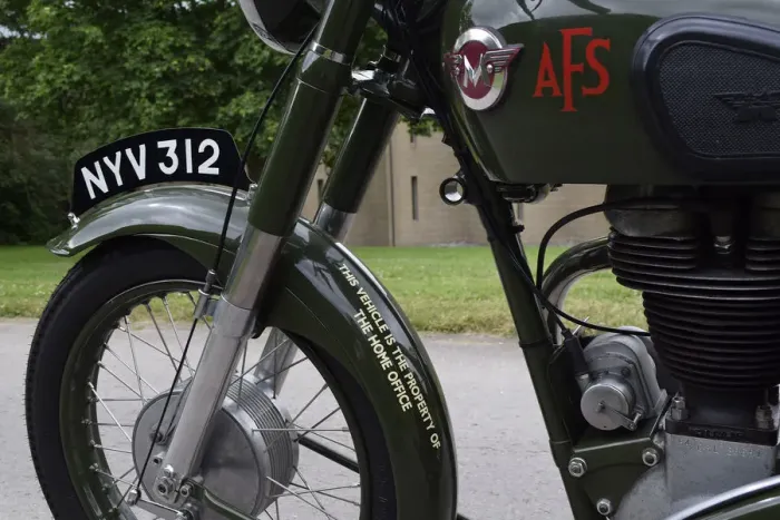 Framed Print : 1954 Matchless G3 LS Auxiliary Fire Service motorcycle. Creator: Unknown Framed Print : 1954 Matchless G3 LS Auxiliary Fire Service motorcycle. Creator: Unknown