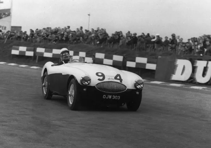 Framed Print : 1955 Austin - Healey 100S, driven by Crabbe at Brands Hatch. Creator: Unknown Framed Print : 1955 Austin - Healey 100S, driven by Crabbe at Brands Hatch. Creator: Unknown
