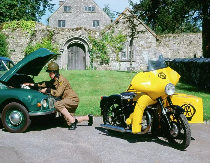 Framed Print : 1960 BSA M21 AA Combination motorcycle with 1948 Morris Minor Framed Print : 1960 BSA M21 AA Combination motorcycle with 1948 Morris Minor