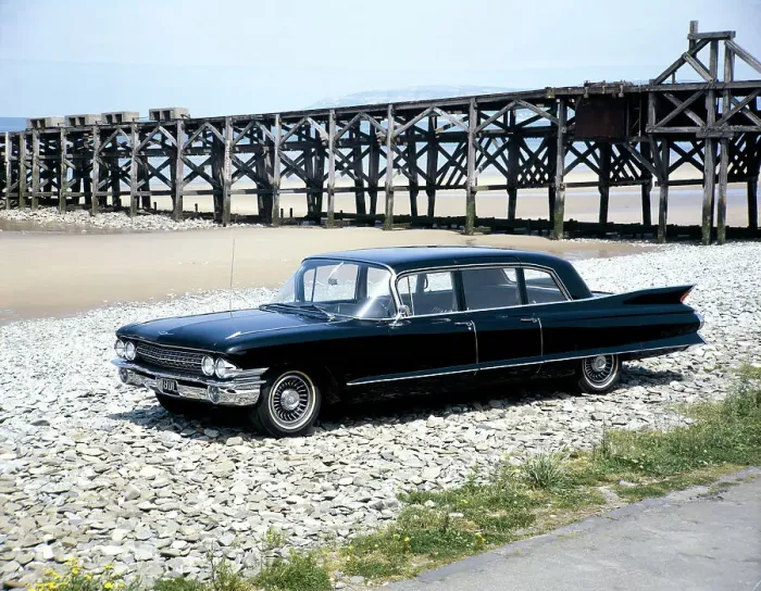 Framed Print : A 1961 Cadillac Presidential limousine on a beach Framed Print : A 1961 Cadillac Presidential limousine on a beach