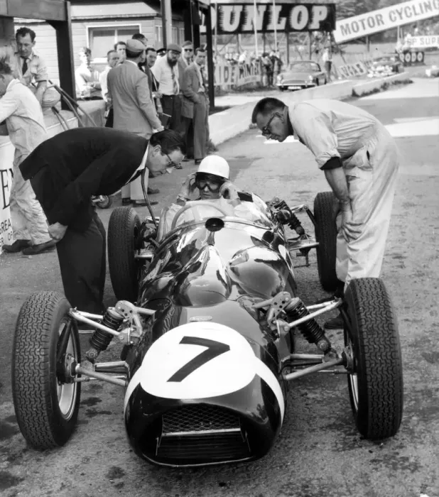 Framed Print : 1961 Ferguson P99, Stirling Moss in pits with APR Rolt and Alf Francis. Creator: Unknown Framed Print : 1961 Ferguson P99, Stirling Moss in pits with APR Rolt and Alf Francis. Creator: Unknown