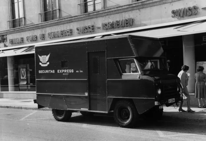 Framed Print : 1967 Land Rover Security van in Geneva, Switzerland. Creator: Unknown Framed Print : 1967 Land Rover Security van in Geneva, Switzerland. Creator: Unknown