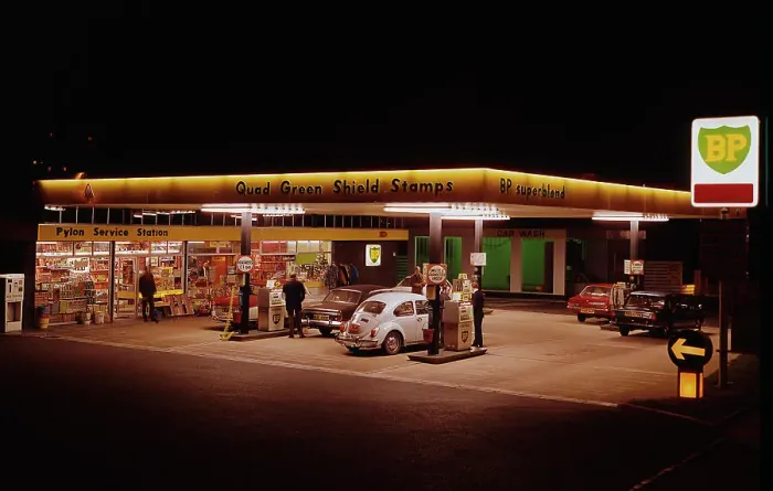Framed Print : 1970's BP petrol station Forecourt Framed Print : 1970's BP petrol station Forecourt