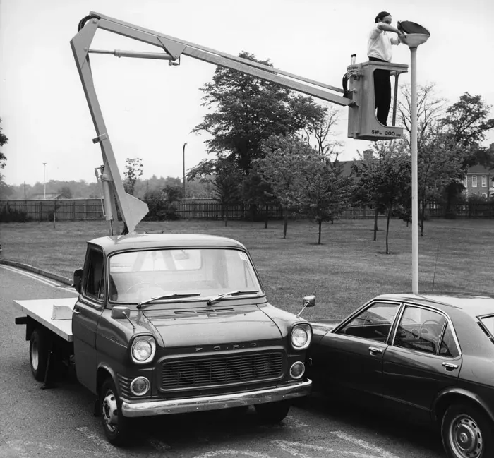 Framed Print : 1974 Ford Transit with Liftec platform. Creator: Unknown Framed Print : 1974 Ford Transit with Liftec platform. Creator: Unknown