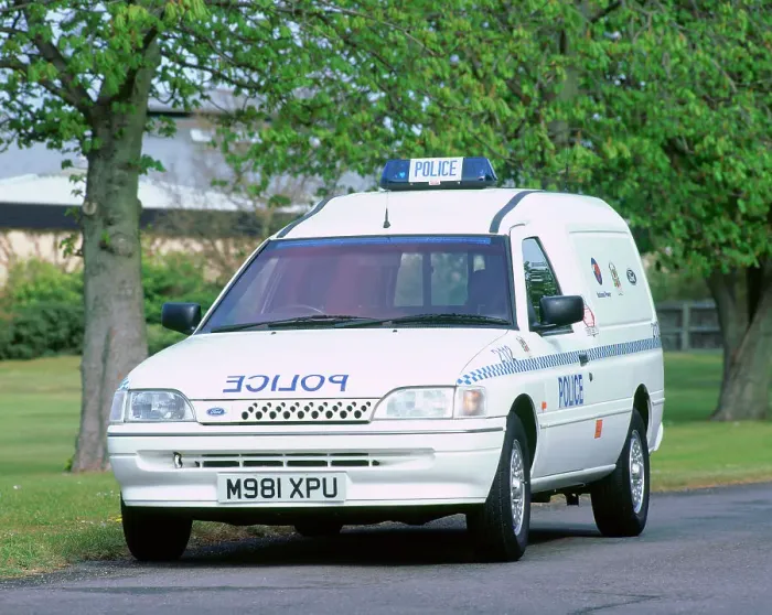 Framed Print : 1995 Ford Escort Ecostar electric police van Framed Print : 1995 Ford Escort Ecostar electric police van