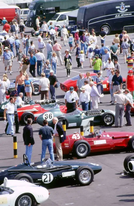 Framed Print : 1996 Coys historic festival.Cars in the paddock