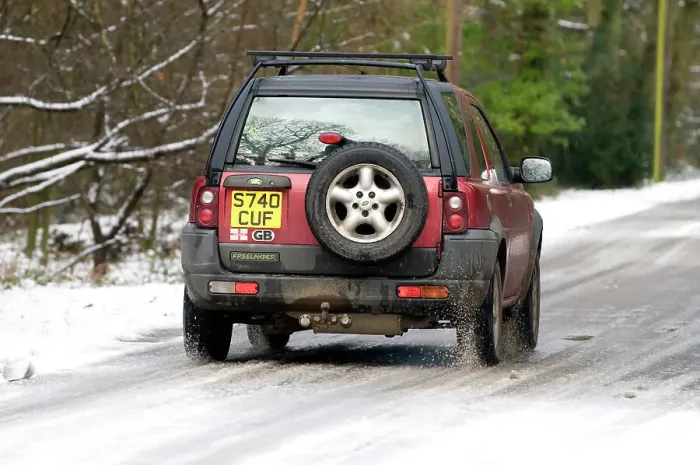 Framed Print : 1998 Land Rover Freelander driving on icy road 2009 Framed Print : 1998 Land Rover Freelander driving on icy road 2009