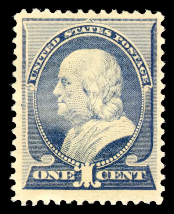 Framed Print : 1c Franklin single, 1887. Creator: American Bank Note Company Framed Print : 1c Franklin single, 1887. Creator: American Bank Note Company