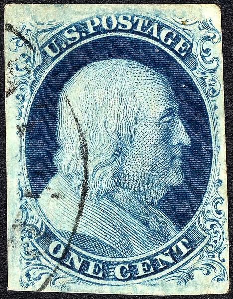 1c Franklin type IIIa single, 1851. Creator: Unknown