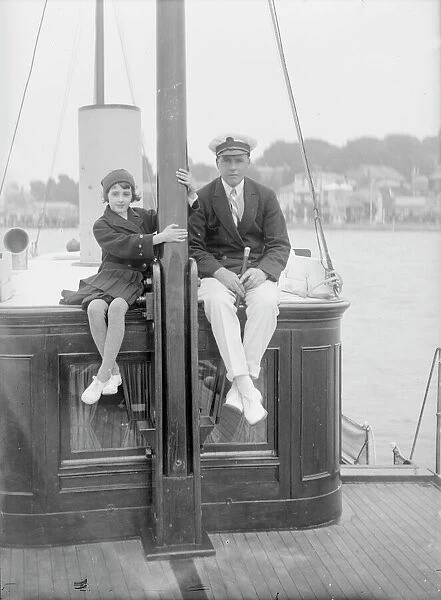 1st Earl of Birkenhead with his daughter on board their yacht, (Isle of Wight?), c1925