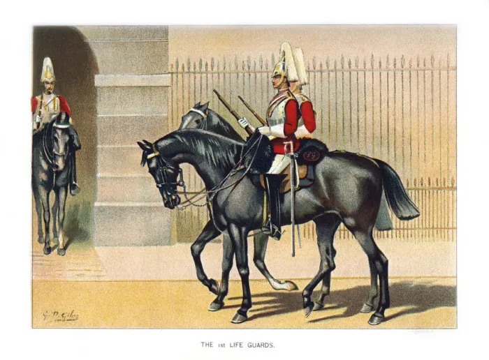 Framed Print : The 1st Life Guards, c1890. Artist: Geoffrey Douglas Giles Framed Print : The 1st Life Guards, c1890. Artist: Geoffrey Douglas Giles